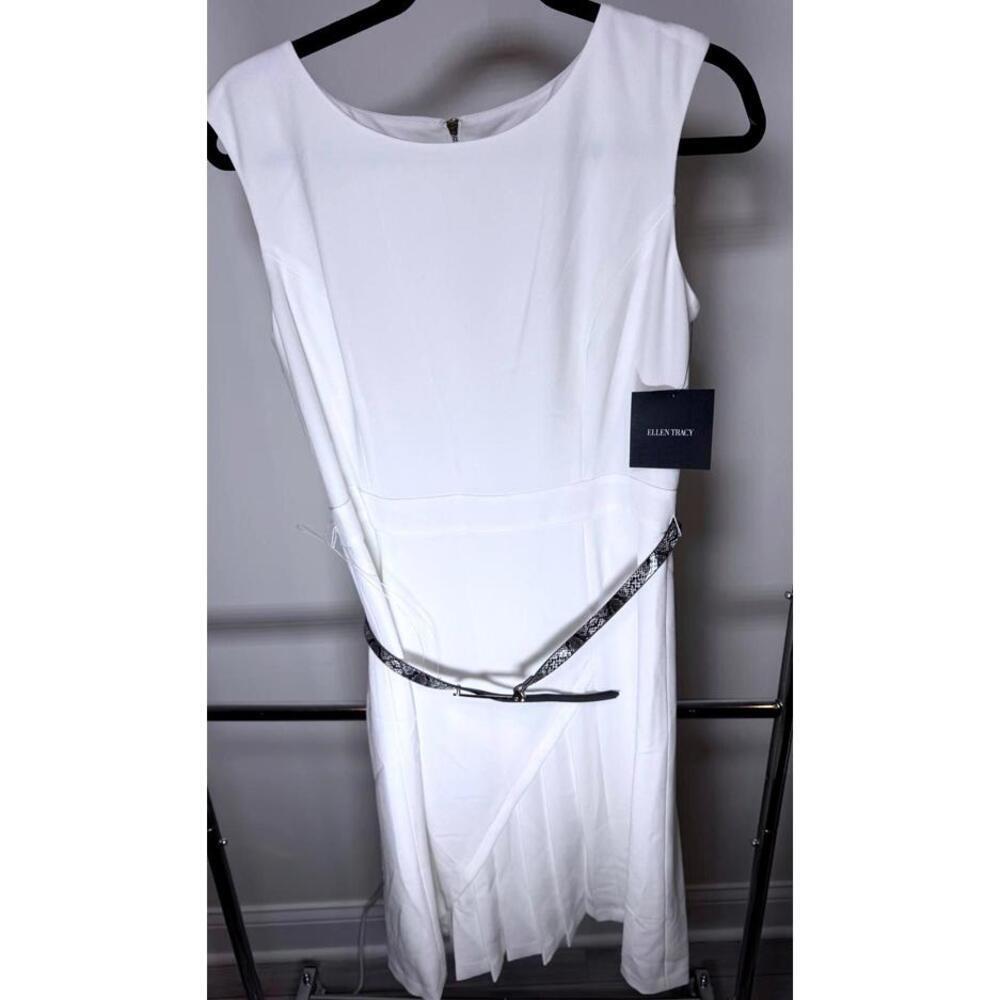 Elegant Ellen Tracy White Dress with Belt